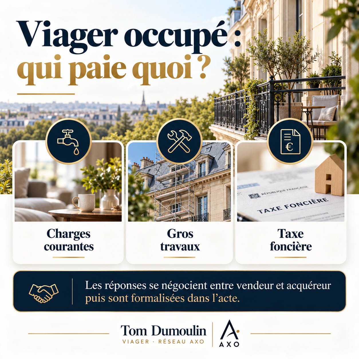 Répartition en viager occupé : charges, gros travaux et taxe foncière